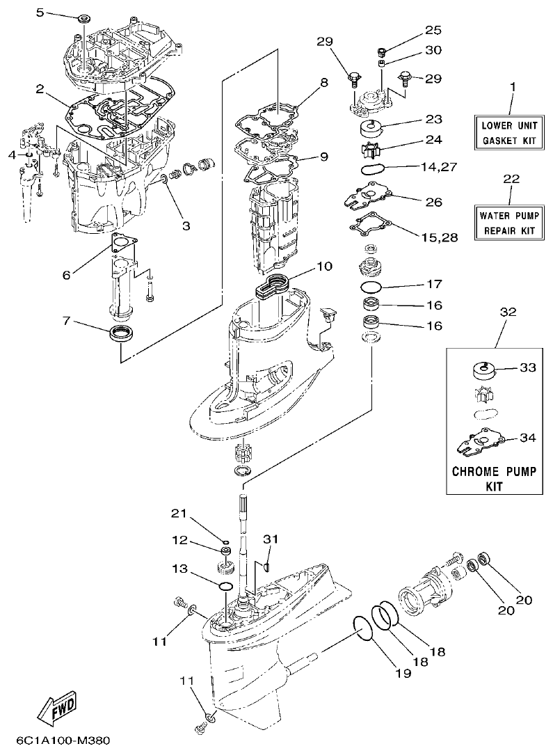 Yamaha F50HET, F60FET, F50HEHD, F60FEHT REPAIR KIT 2 parts diagram
